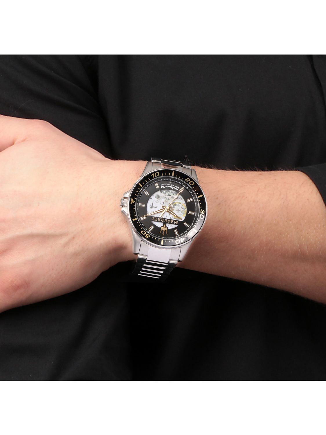 Maserati SFIDA Automatic Black Dial Silver Steel Strap Watch For Men - R8823140002