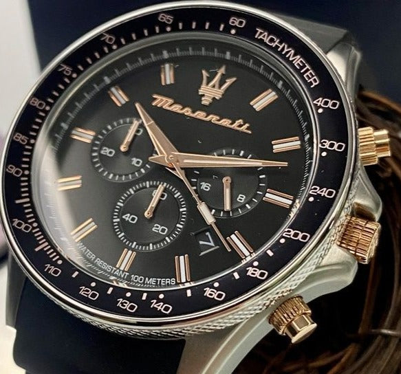 Maserati SFIDA 44mm Black Silicon Chronograph Watch For Men - R8871640002