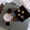 Emporio Armani Kappa Mother of Pearl Dial Black Leather Strap Watch For Women - AR80011