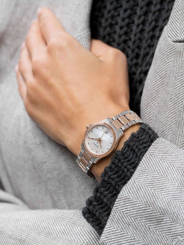 Gucci G Timeless Diamonds Mother of Pearl Dial Two Tone Steel Strap Watch For Women - YA126544