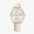 Tommy Hilfiger Carly Silver Dial Cream Leather Strap Watch for Women - 1781790
