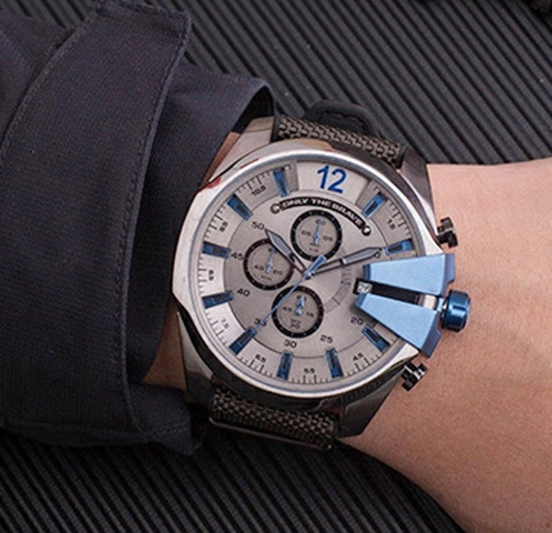 Diesel Mega Chief Chronograph Black Dial Black Nylon Strap Watch For Men - DZ4500