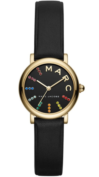 Marc Jacobs Roxy Black Dial Black Leather Strap Watch for Women - MJ1592