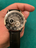 Bulova BVA Classic Automatic Silver Dial Black Leather Strap Watch for Men - 96A135