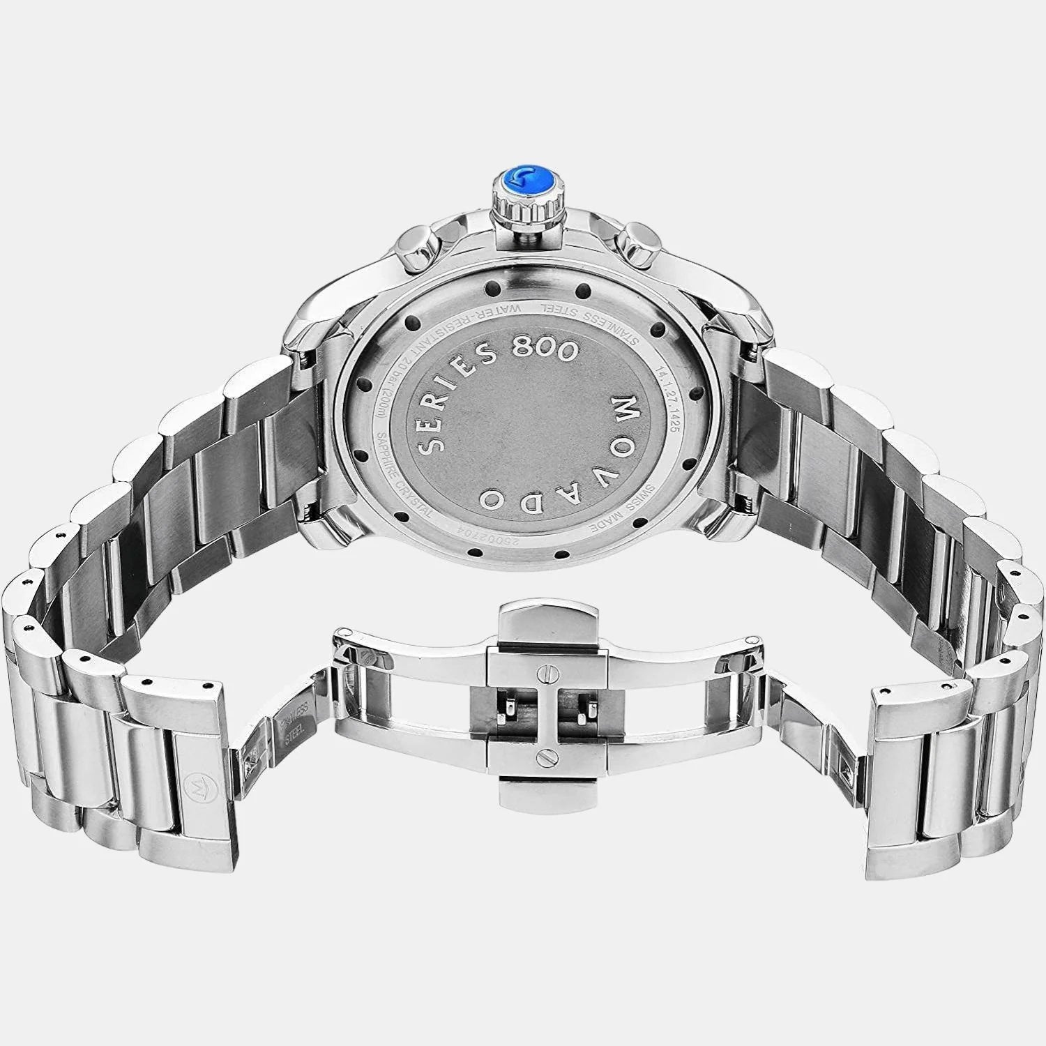 Movado Series 800 Chronograph Blue Dial Silver Steel Strap Watch For Men - 2600141