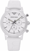 Emporio Armani Classic Chronograph White Dial White Rubber Strap Watch For Men - AR1054