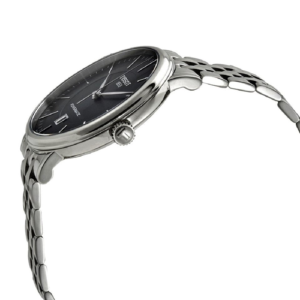 Tissot T Classic Carson Premium Powermatic 80 Black Dial Silver Steel Strap Watch For Men - T122.407.11.051.00
