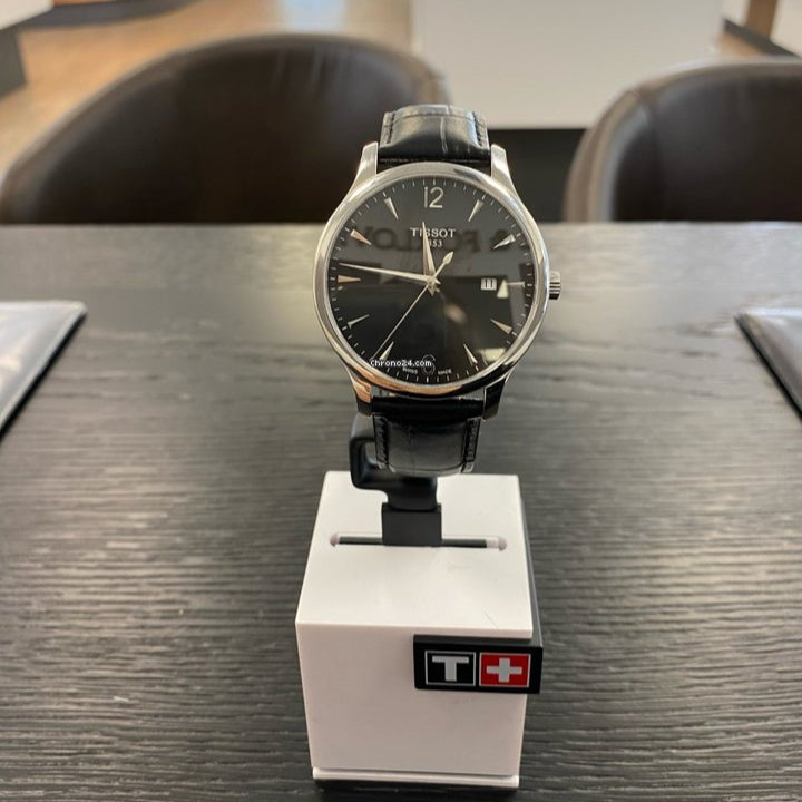 Tissot T Classic Tradition Black Dial Black Leather Strap Watch For Men - T063.610.16.057.00