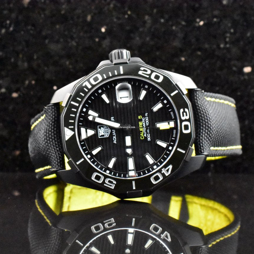 Tag Heuer Aquaracer Calibre 5 Automatic Black Dial Black Nylon Strap Watch for Men - WAY218A.FC6362