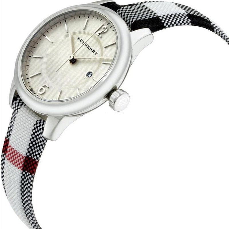 Burberry Classic Stone Silver Dial Horseberry Black Leather Strap Watch for Women - BU10103