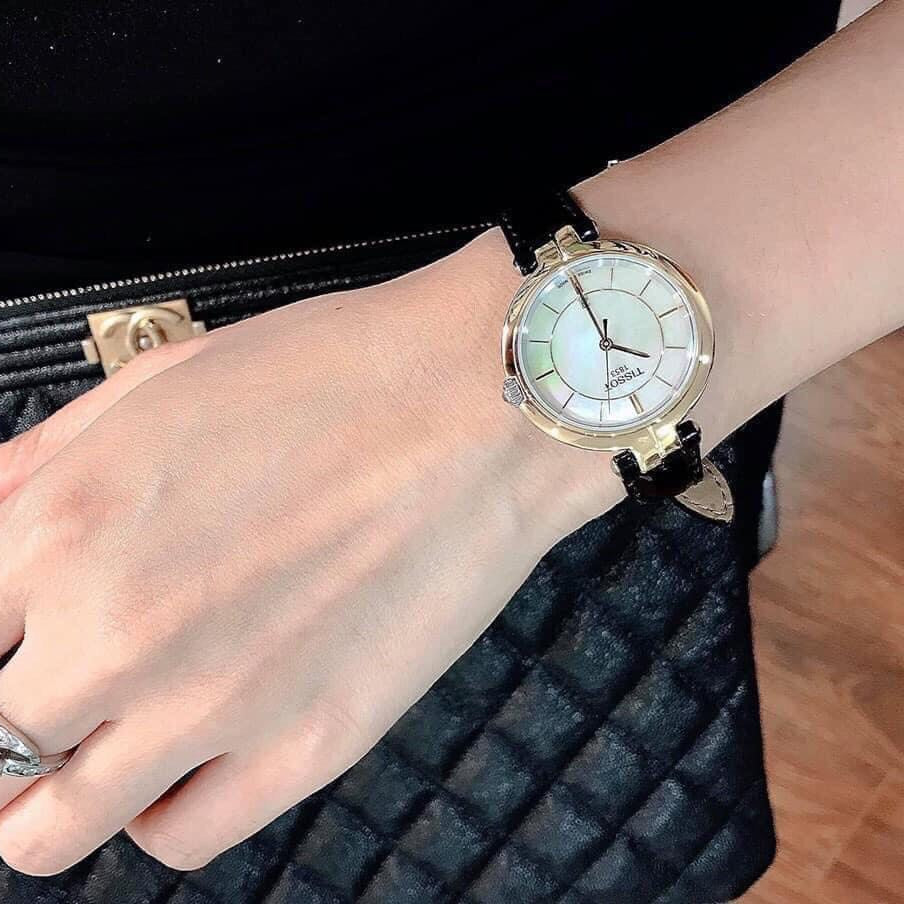 Tissot Flamingo Mother of Pearl White Dial Black Leather Strap Watch For Women - T094.210.26.111.00