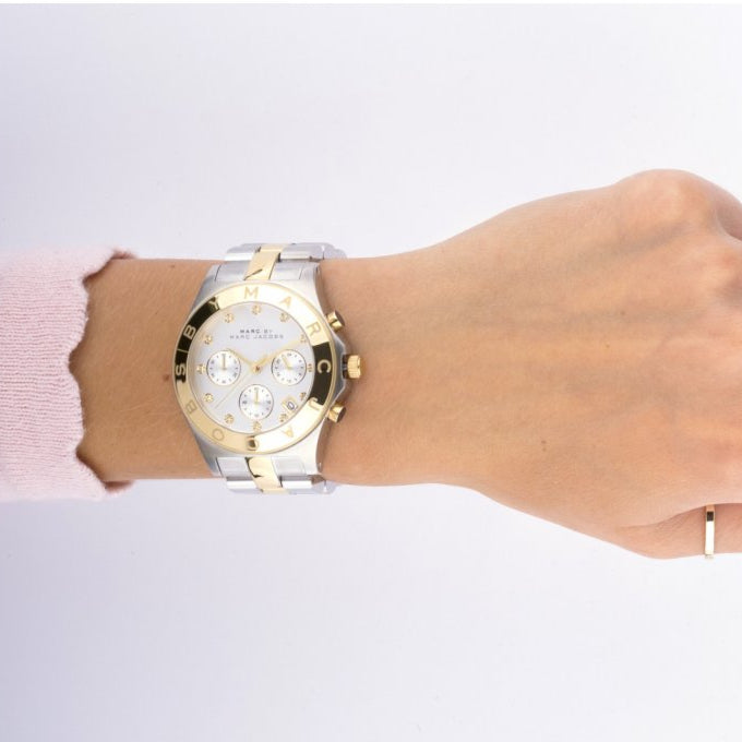 Marc Jacobs Blade Chronograph Silver Dial Two Tone Steel Strap Watch for Women - MBM3177