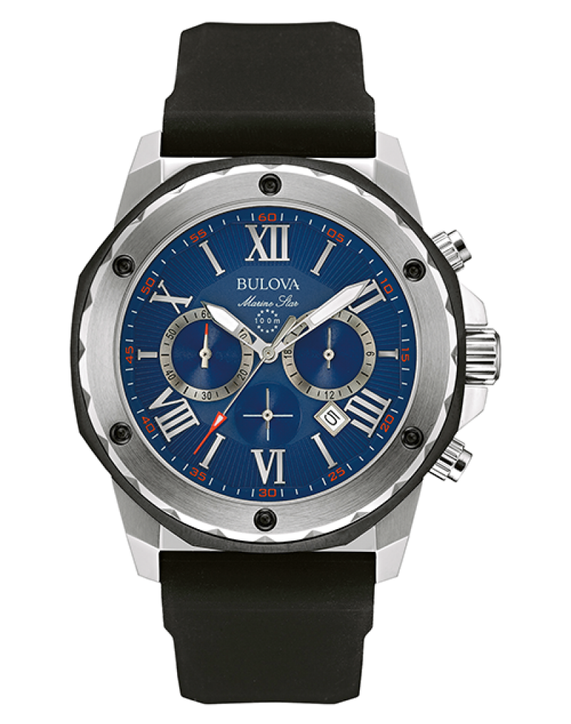 Bulova Marine Star Blue Dial Black Silicone Strap Watch for Men - 98B258