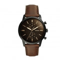 Fossil Townsman Chronograph Black Dial Brown Leather Strap Watch for Men - FS5437