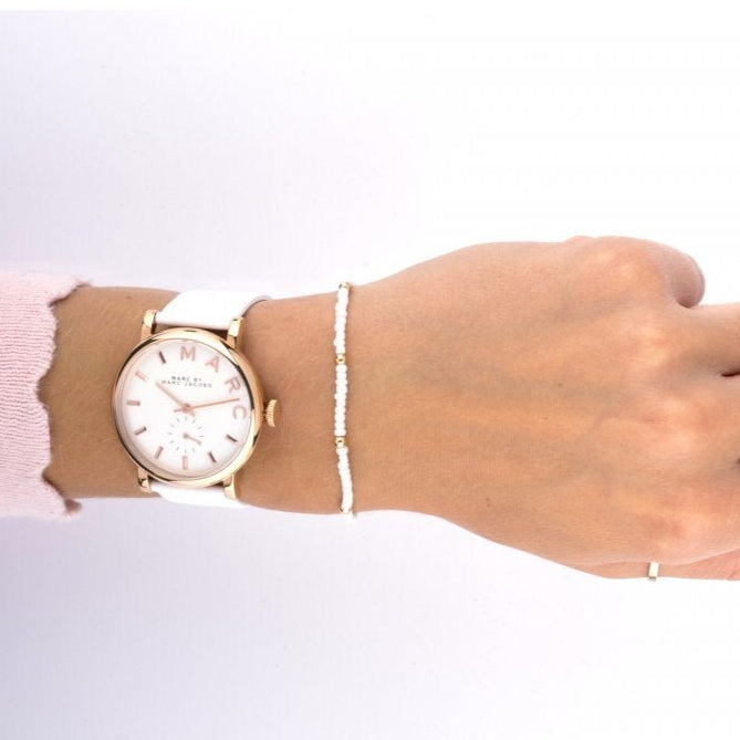 Marc Jacobs Baker White Dial White Leather Strap Watch for Women - MBM1283