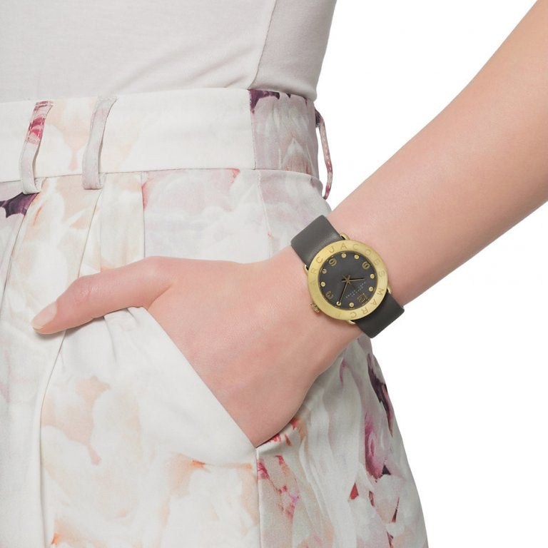 Marc Jacobs Amy Grey Dial Grey Leather Strap Watch for Women - MBM1287