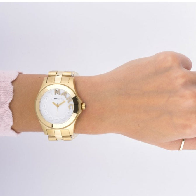 Marc Jacobs Rivera White Dial Gold Steel Strap Watch for Women - MBM3134