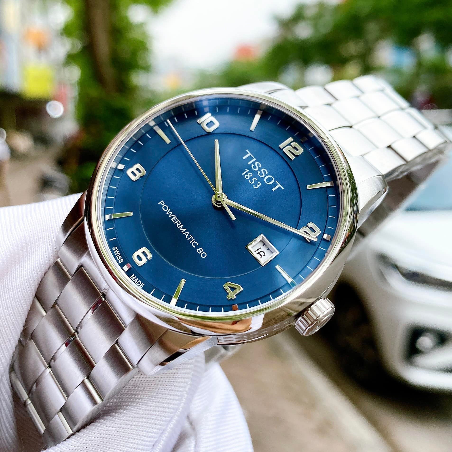 Tissot Luxury Powermatic 80 Blue Dial Silver Steel Strap Watch For Men - T086.407.11.047.00