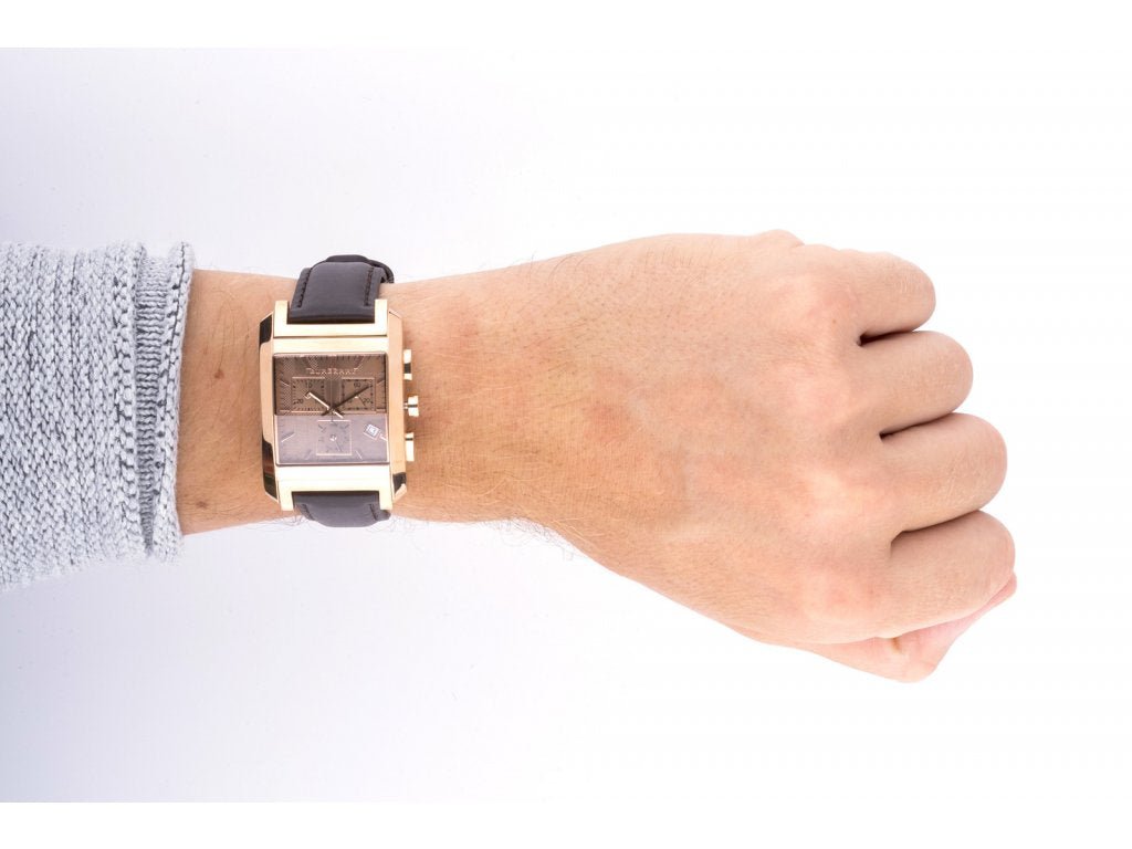 Burberry Heritage Chronograph Square Grey Dial Brown Leather Strap Watch for Men - BU1566