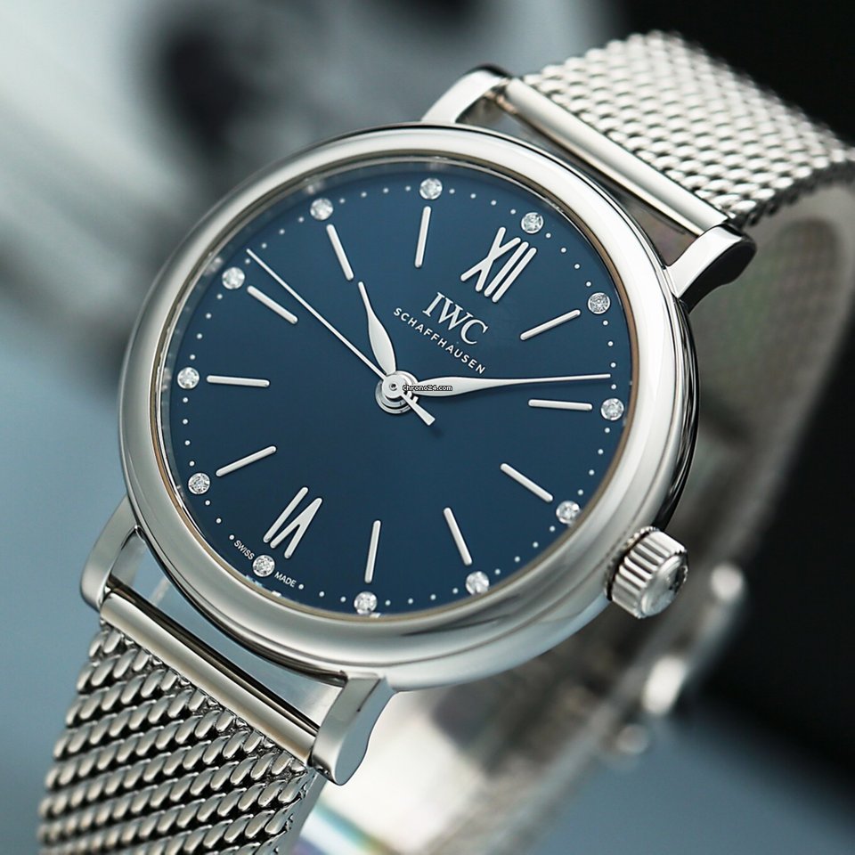IWC Portofino Automatic Blue Dial Silver Mesh Bracelet Watch for Women - IW357404