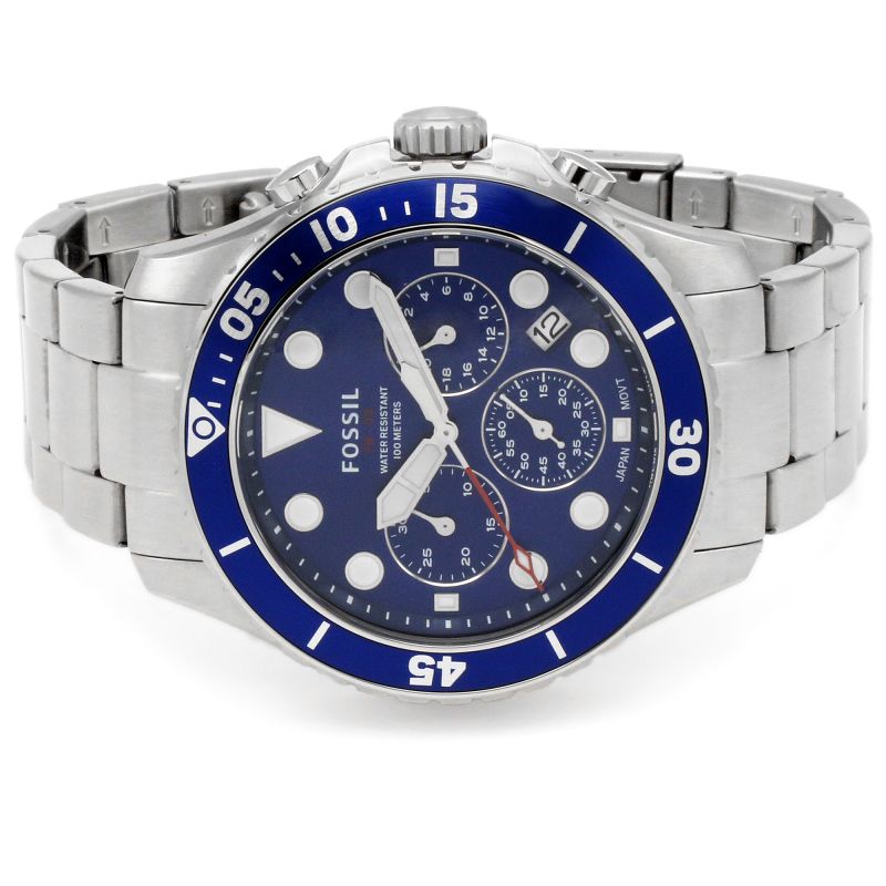 Fossil FB-03 Chronograph Blue Dial Silver Steel Strap Watch for Men - FS5724