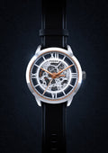 Fossil Townsman Automatic Skeleton Silver Dial Black Leather Strap Watch for Men - ME3041