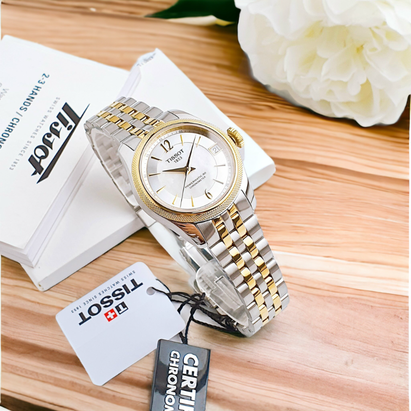 Tissot Ballade Powermatic 80 Mother of Pearl Silver Dial Two Tone Steel Strap Watch For Women - T108.208.22.117.00