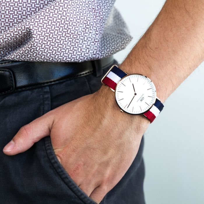 Daniel Wellington Classic Cambridge White Dial Two Tone NATO Strap Watch For Men - DW00100003