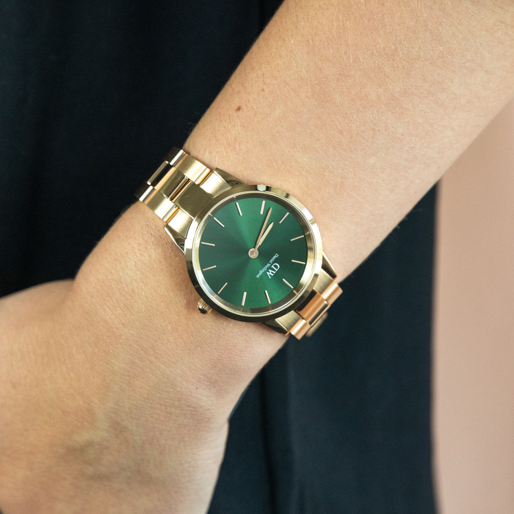 Daniel Wellington Iconic Link Emerald Green Dial Rose Gold Steel Strap Watch For Women - DW00100419