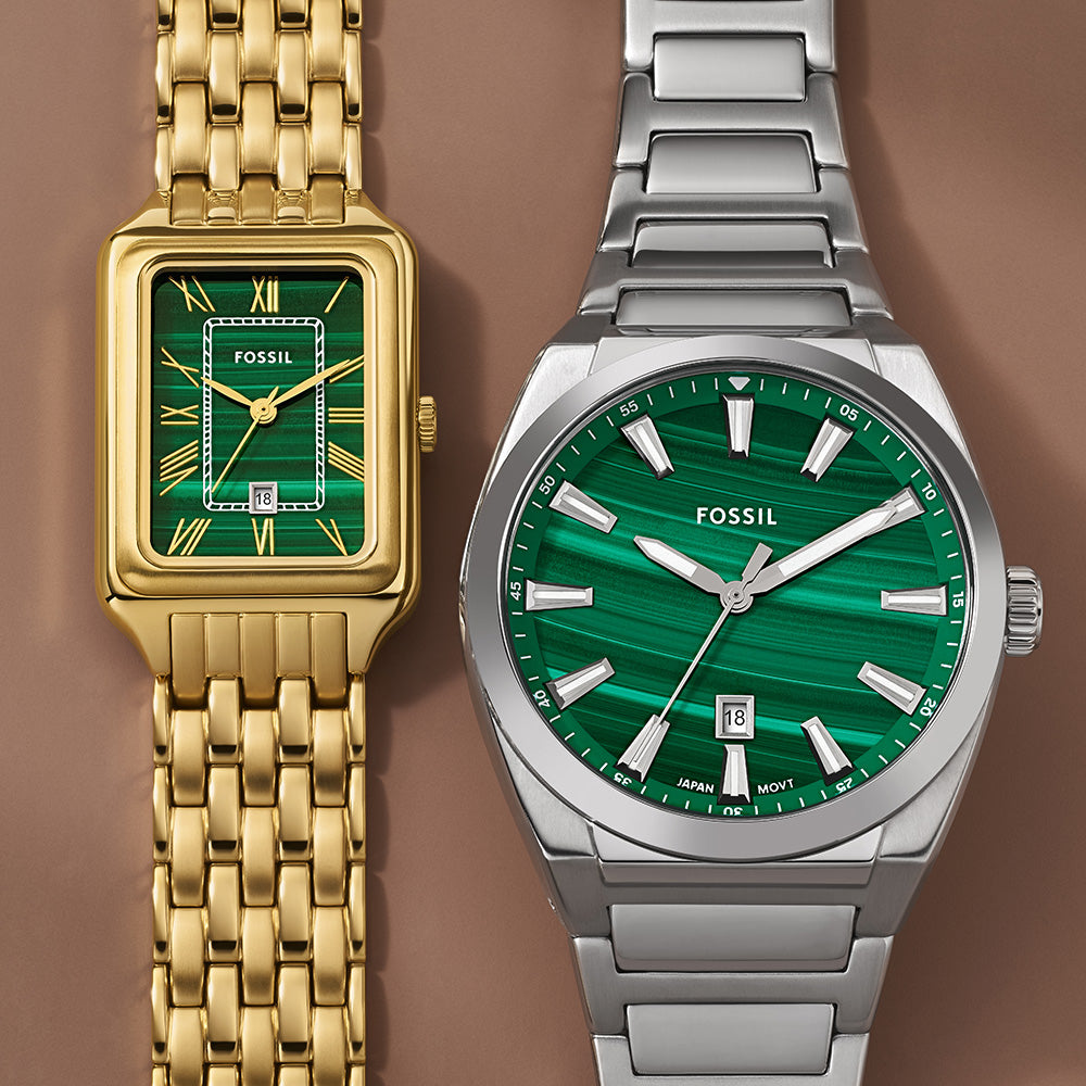 Fossil Raquel Three Hand Date Green Dial Gold Steel Strap Watch For Women - ES5341