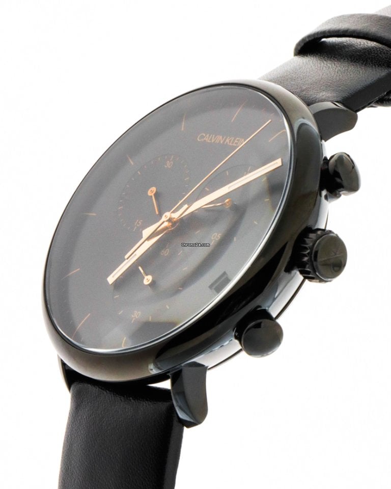 Calvin Klein High Noon Black Dial Black Leather Strap Watch for Men - K8M274CB