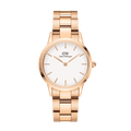 Daniel Wellington Iconic Link White Dial Rose Gold Steel Strap Watch For Women - DW00100211