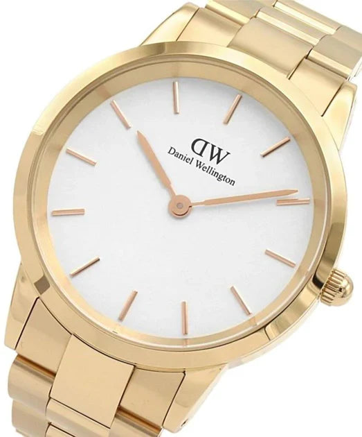 Daniel Wellington Iconic Link White Dial Gold Steel Strap Watch For Men - DW00100343