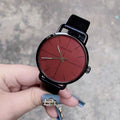 Calvin Klein Even Maroon Dial Black Leather Strap Watch for Men - K7B214CP
