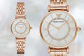 Emporio Armani Gianni T Bar Mother of Pearl Rose Gold Stainless Steel Strap Watch For Women - AR1909