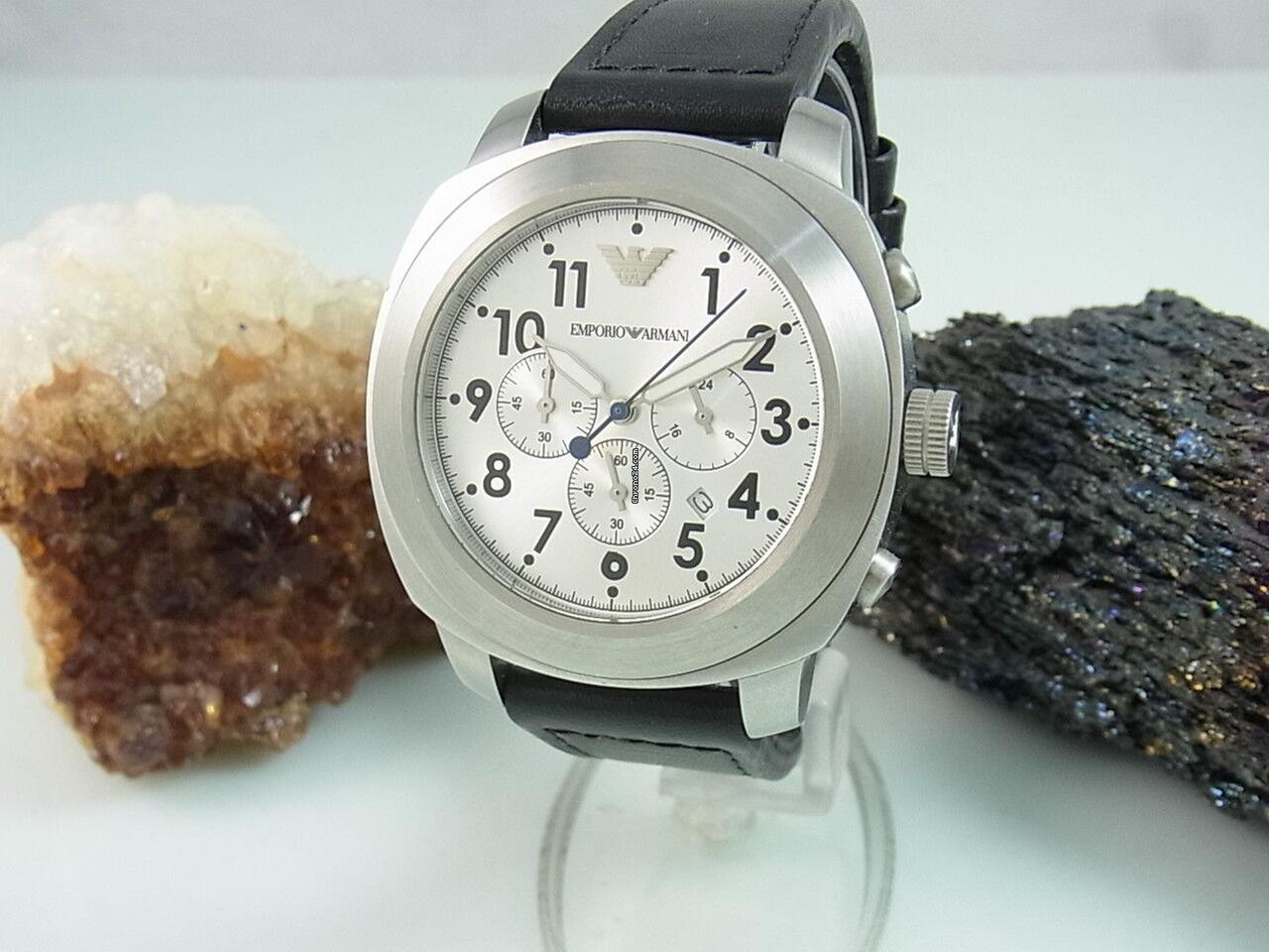 Emporio Armani Sportivo Chronograph Silver Dial Black Leather Strap Watch For Men - AR6054