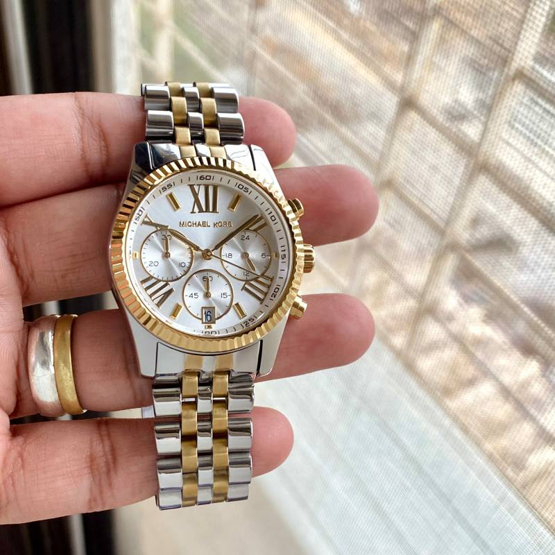 Michael Kors Lexington Silver Dial Two Tone Steel Strap Watch for Women - MK5955