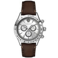 Versace Classic Chronograph Quartz Silver Dial Brown Leather Strap Watch For Men - VEV700119