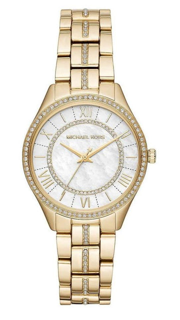 Michael Kors Lauryn Mother of Pearl White Dial Gold Steel Strap Watch for Women - MK3899