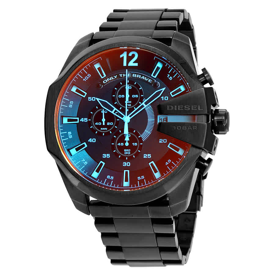 Diesel Mega Chief Chronograph Black Dial Black Steel Strap Watch For Men - DZ4318