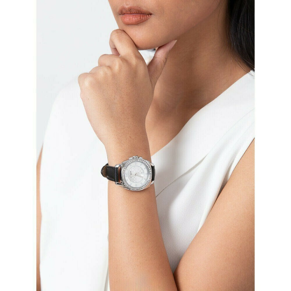 Coach Boyfriend Silver Dial Black Leather Strap Watch for Women - 14503152