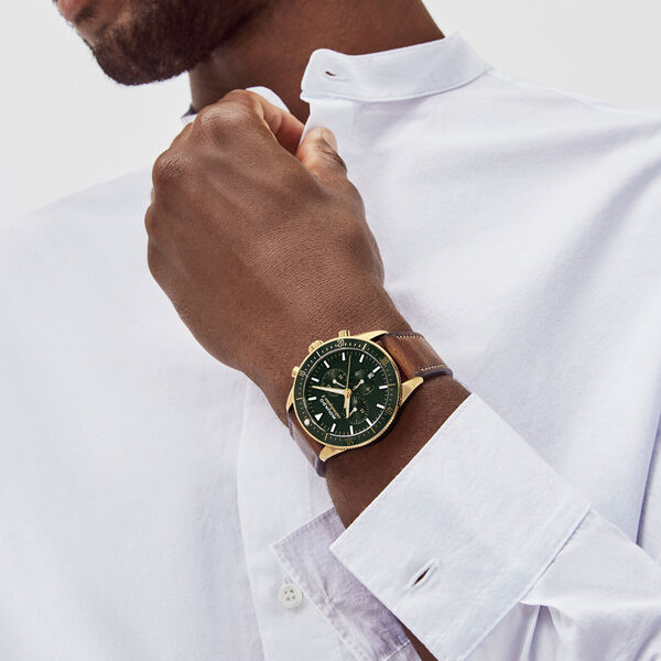 Movado Heritage Chronograph Green Dial Brown Leather Strap Watch For Men - 3650062