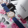 Guess Moonlight Diamonds White Dial Blue Rubber Strap Watch for Women - GW0257L3