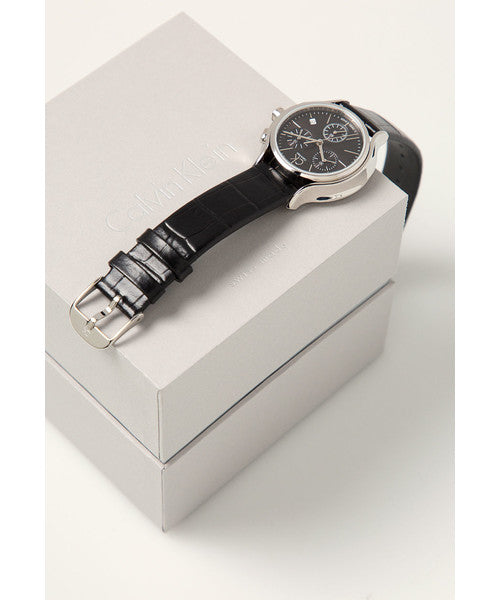 Calvin Klein Skirt Chronograph Black Dial Black Leather Strap Watch for Men - K2U291C1