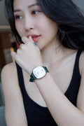Gucci Grip Quartz Silver Dial Green Leather Strap Watch For Women - YA157404