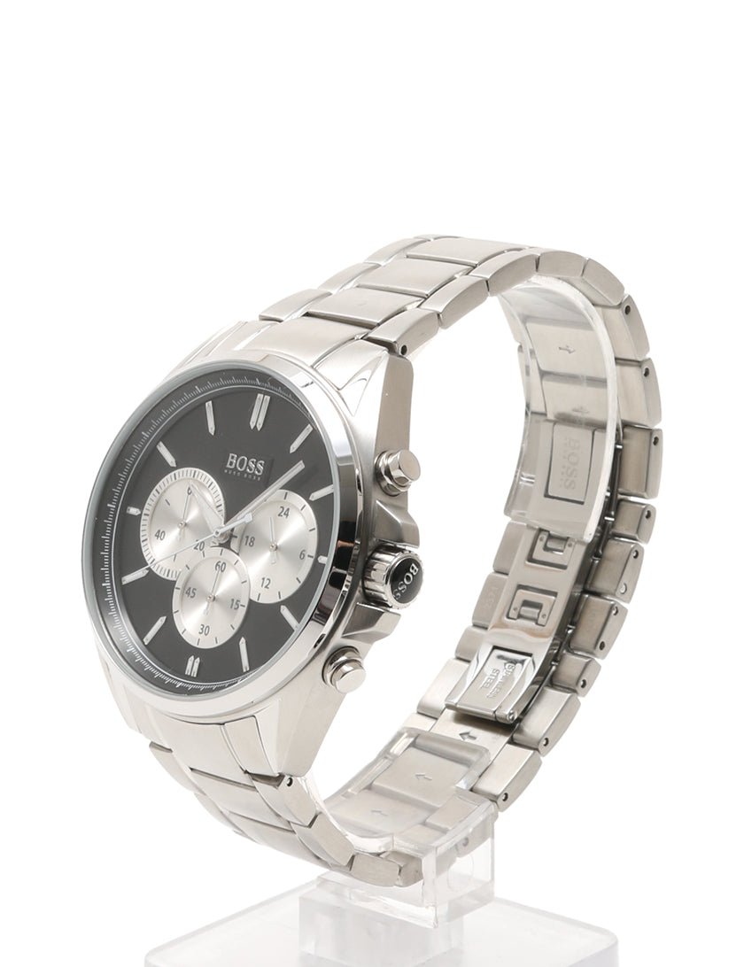 Hugo Boss Driver Black Dial Silver Steel Strap Watch for Men - 1512883