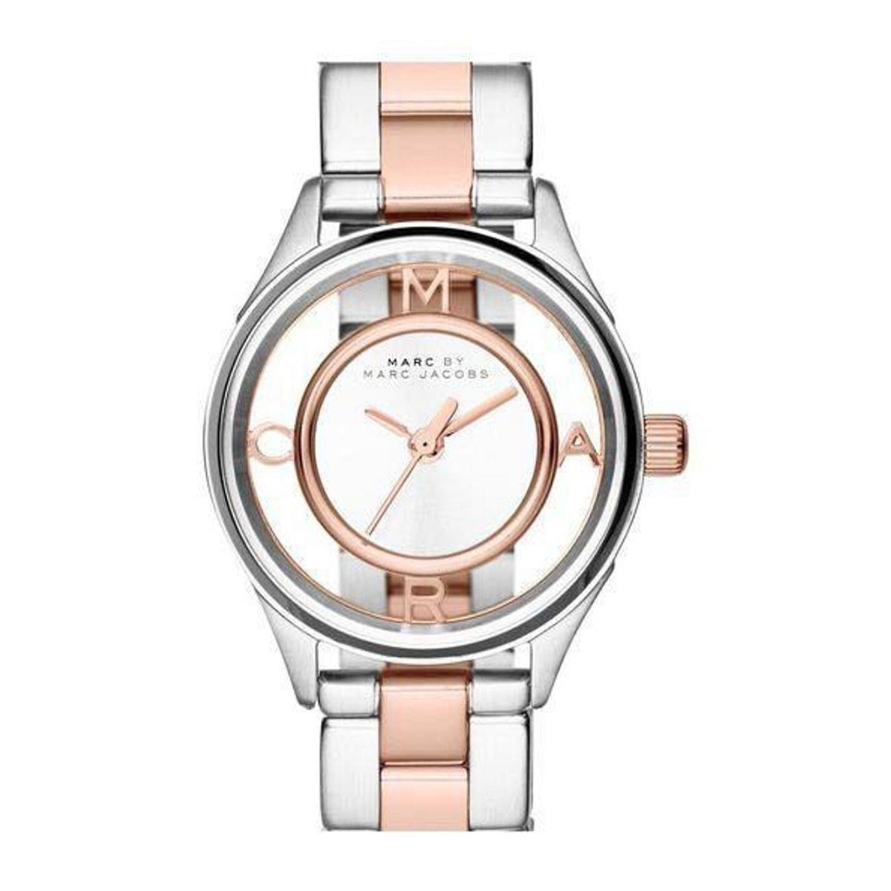 Marc Jacobs Tether Transparent White Dial Two Tone Steel Strap Watch for Women - MBM3418