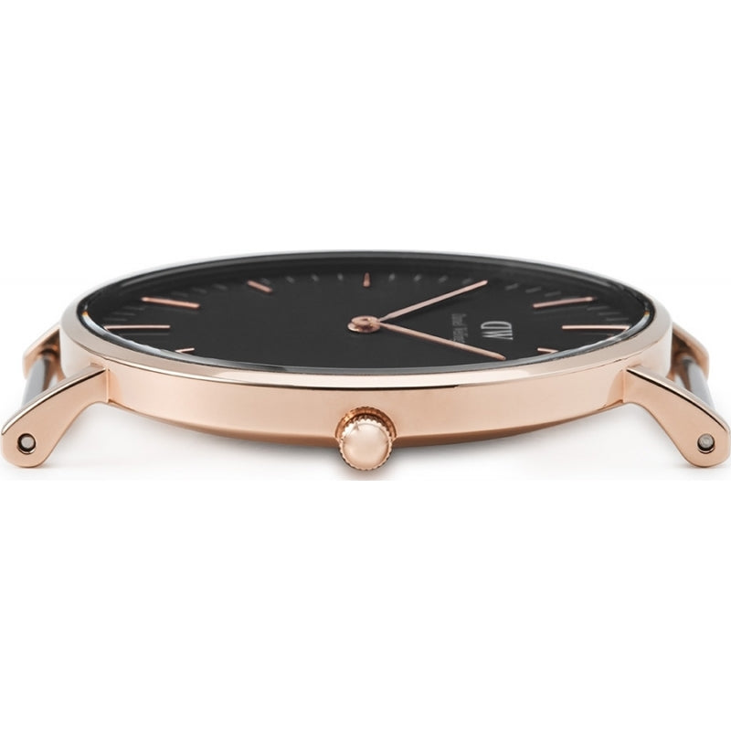 Daniel Wellington Classic Sheffield Black Dial Black Leather Strap Watch For Women - DW00100139