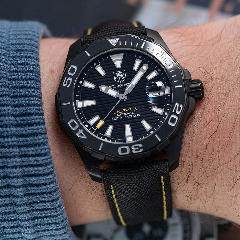 Tag Heuer Aquaracer Calibre 5 Automatic Black Dial Black Nylon Strap Watch for Men - WAY218A.FC6362