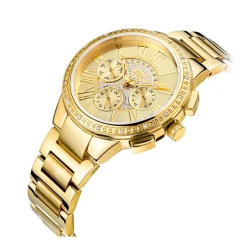 Guess Analog Chronograph Gold Dial Gold Steel Strap Watch for Men - W0075G5